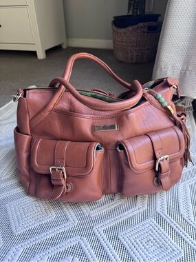 EUC Lily Jade brown leather diaper bag
